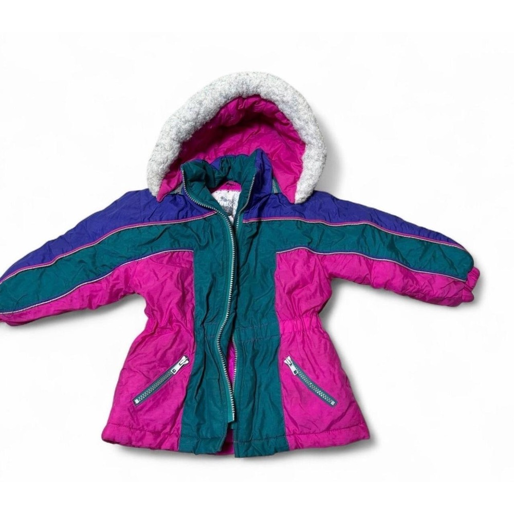 Vintage Rothschild Girls 4 Ski Jacket 80s 90s Neon Colorblock Pink Teal